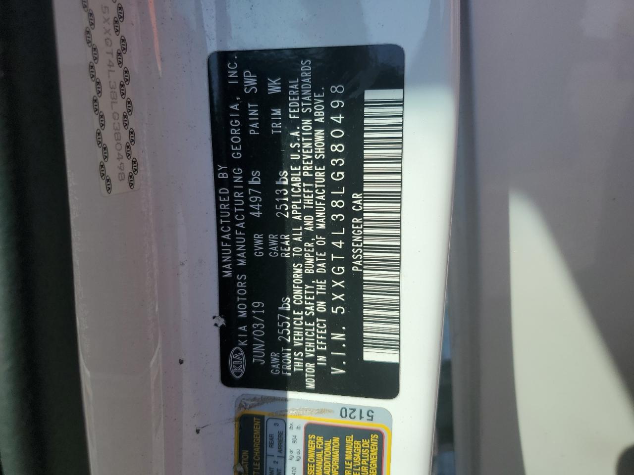 2020 Kia Optima Lx VIN: 5XXGT4L38LG380498 Lot: 85343155