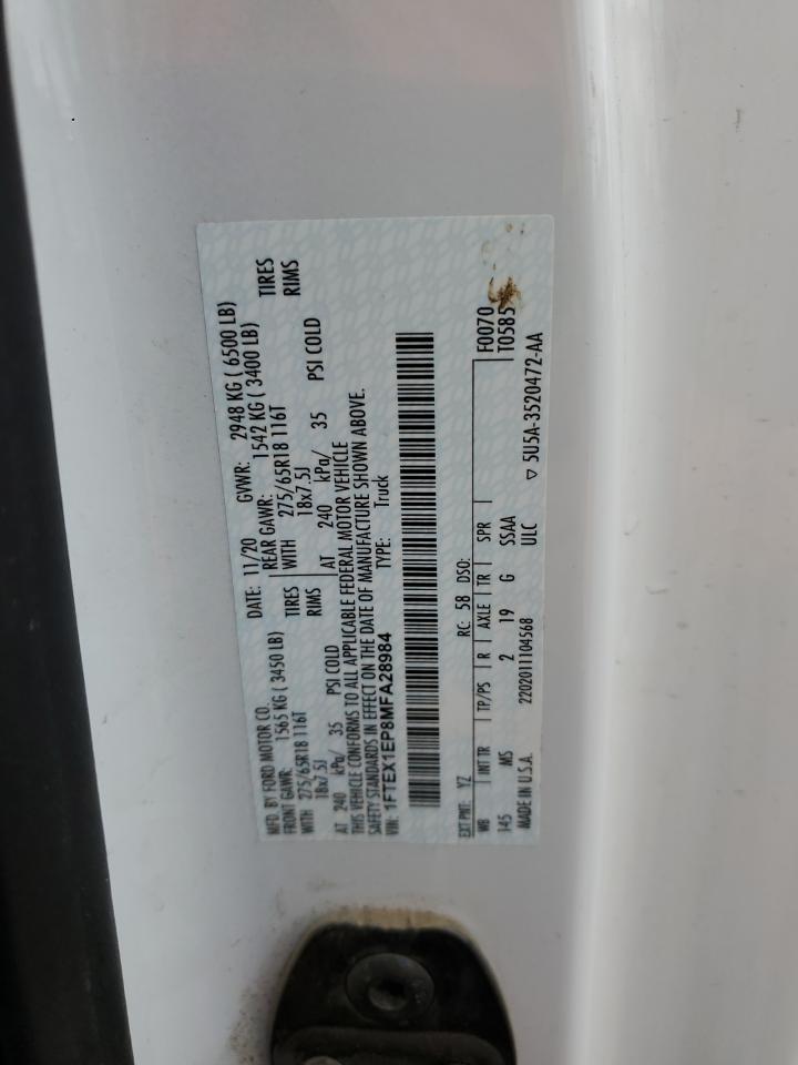 2021 Ford F150 Super Cab VIN: 1FTEX1EP8MFA28984 Lot: 85321705