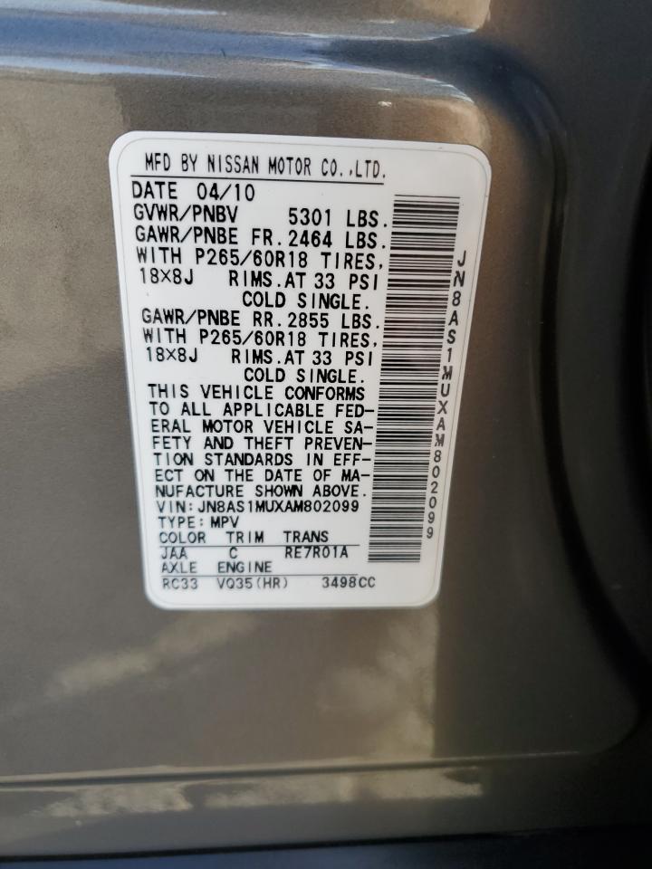 2010 Infiniti Fx35 VIN: JN8AS1MUXAM802099 Lot: 82371995