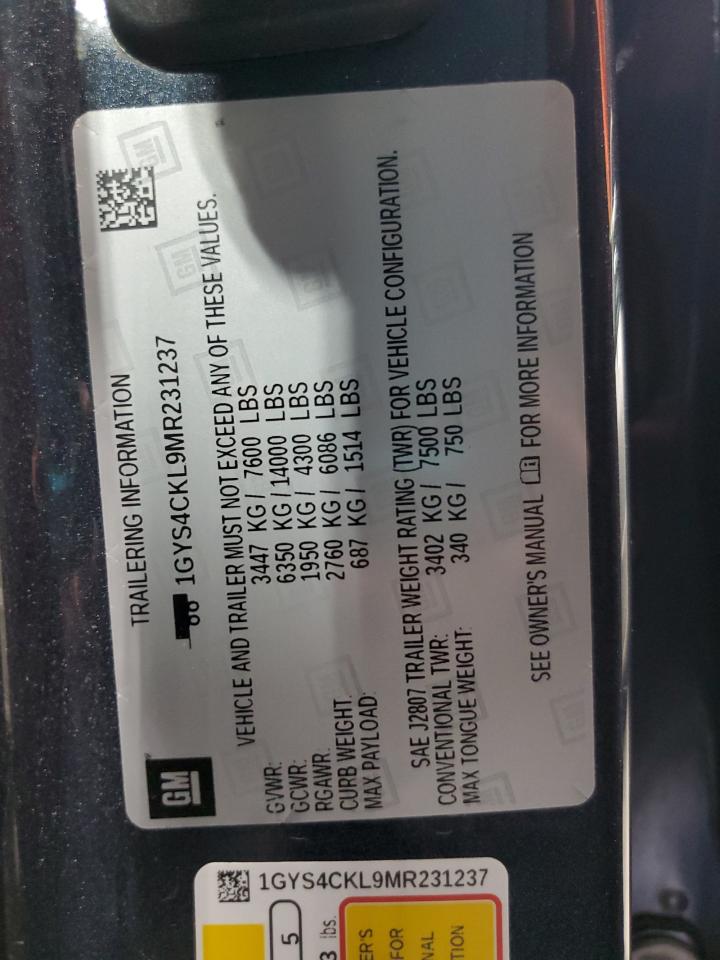 2021 Cadillac Escalade Premium Luxury VIN: 1GYS4CKL9MR231237 Lot: 83996545