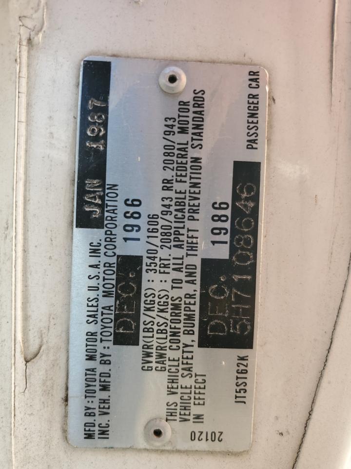 1987 Toyota Celica Gt VIN: JT5ST62K5H7108646 Lot: 84912005