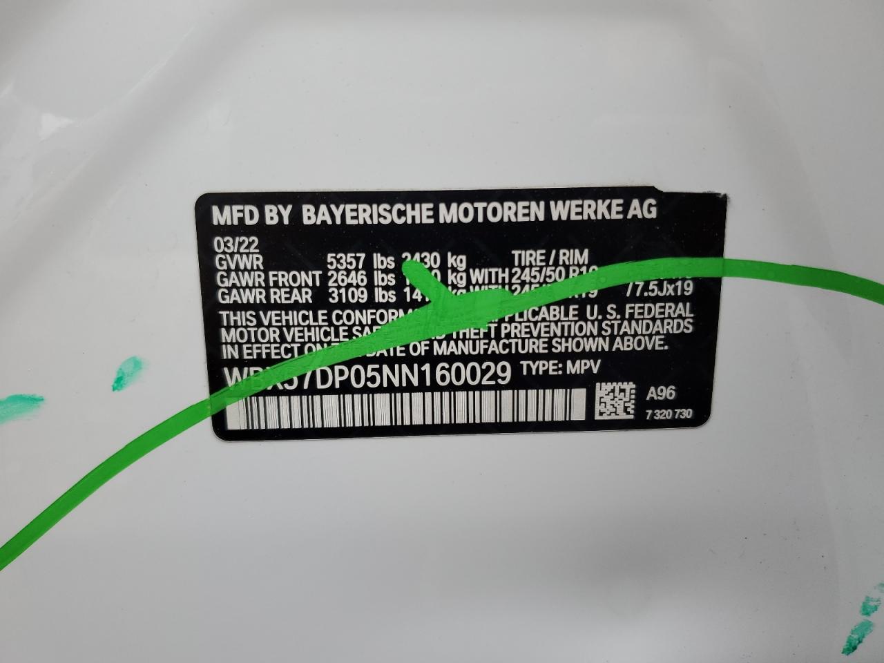 2022 BMW X3 xDrive30I VIN: WBX57DP05NN160029 Lot: 86442245