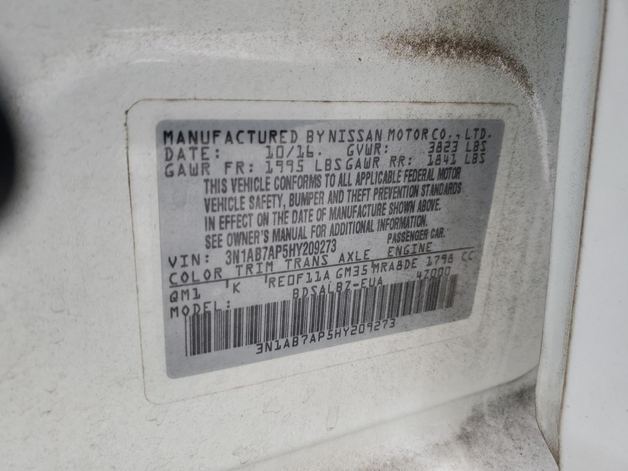 2017 Nissan Sentra S VIN: 3N1AB7AP5HY209273 Lot: 85712275