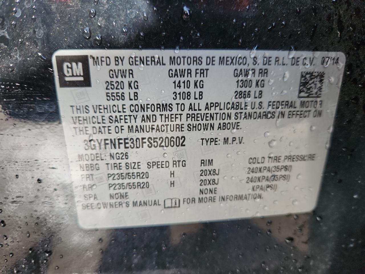 2015 Cadillac Srx Performance Collection VIN: 3GYFNFE30FS520602 Lot: 87392495