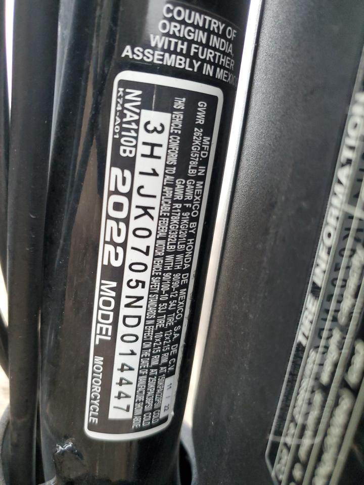 2022 Honda Nva110 B VIN: 3H1JK0705ND014447 Lot: 85584305