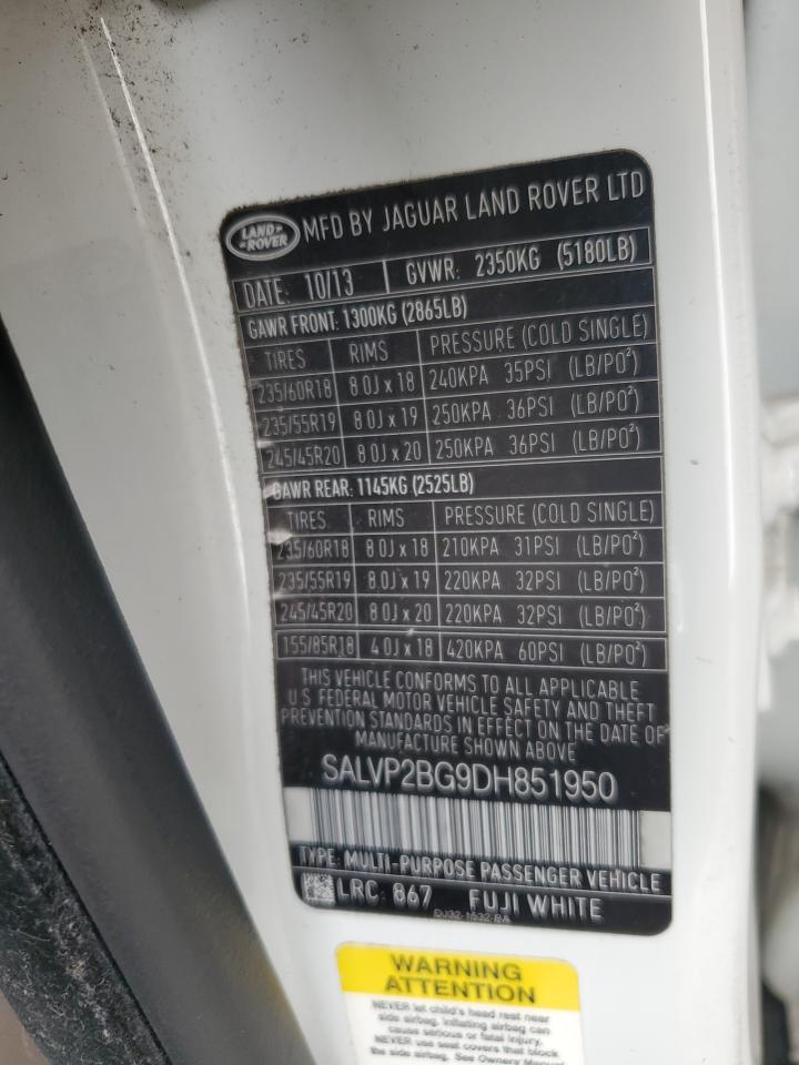 2013 Land Rover Range Rover Evoque Pure Plus VIN: SALVP2BG9DH851950 Lot: 85118165