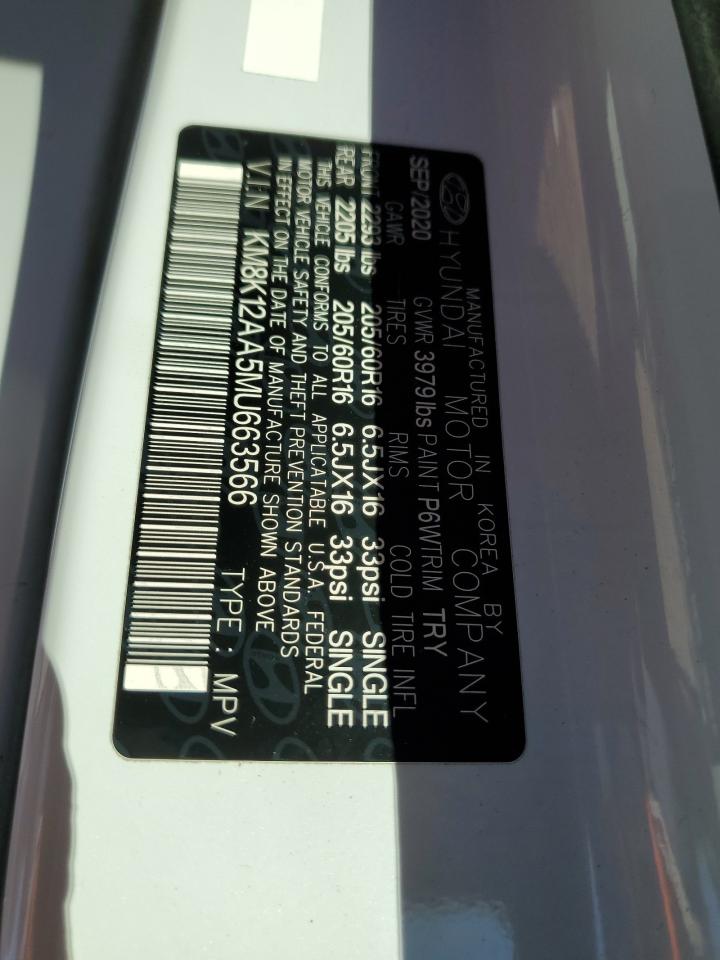 2021 Hyundai Kona Se VIN: KM8K12AA5MU663566 Lot: 86471515