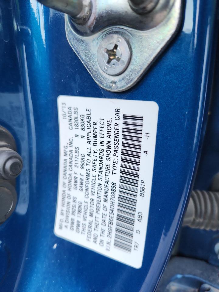 2013 Honda Civic Si VIN: 2HGFB6E54DH709898 Lot: 86257815