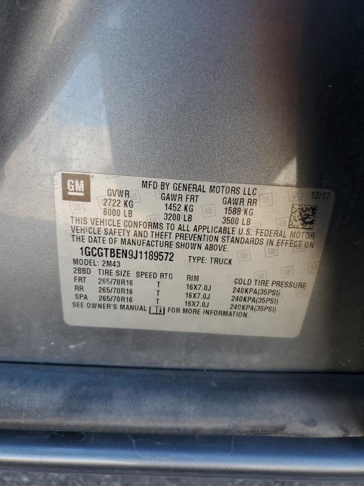 2018 Chevrolet Colorado VIN: 1GCGTBEN9J1189572 Lot: 82415295