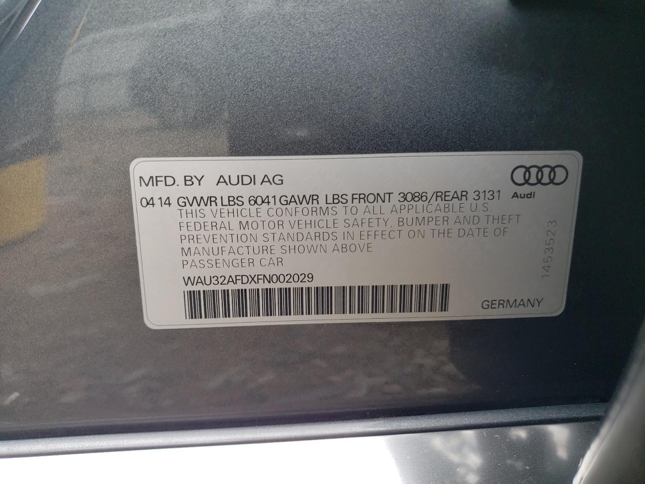 2015 Audi A8 L Quattro VIN: WAU32AFDXFN002029 Lot: 85853565