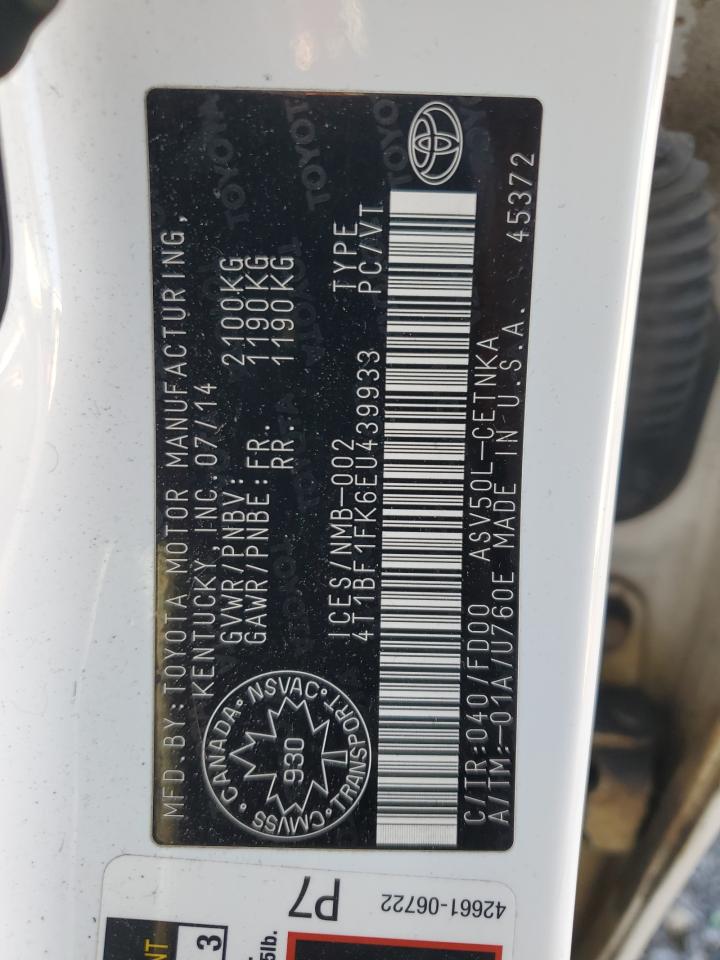 2014 Toyota Camry L VIN: 4T1BF1FK6EU439933 Lot: 85115625