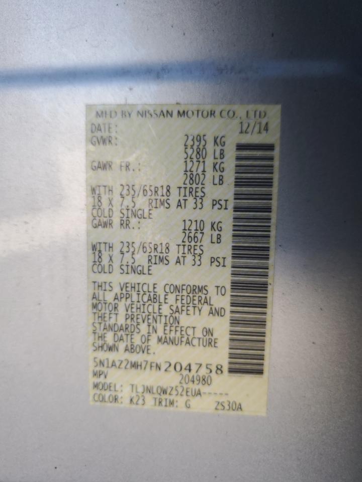 2015 Nissan Murano S VIN: 5N1AZ2MH7FN204758 Lot: 84071425