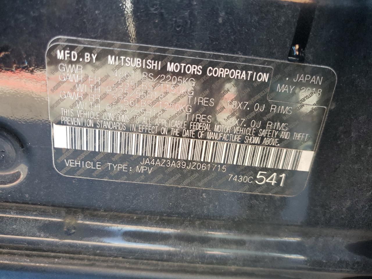 2018 Mitsubishi Outlander Se VIN: JA4AZ3A39JZ061715 Lot: 86711975