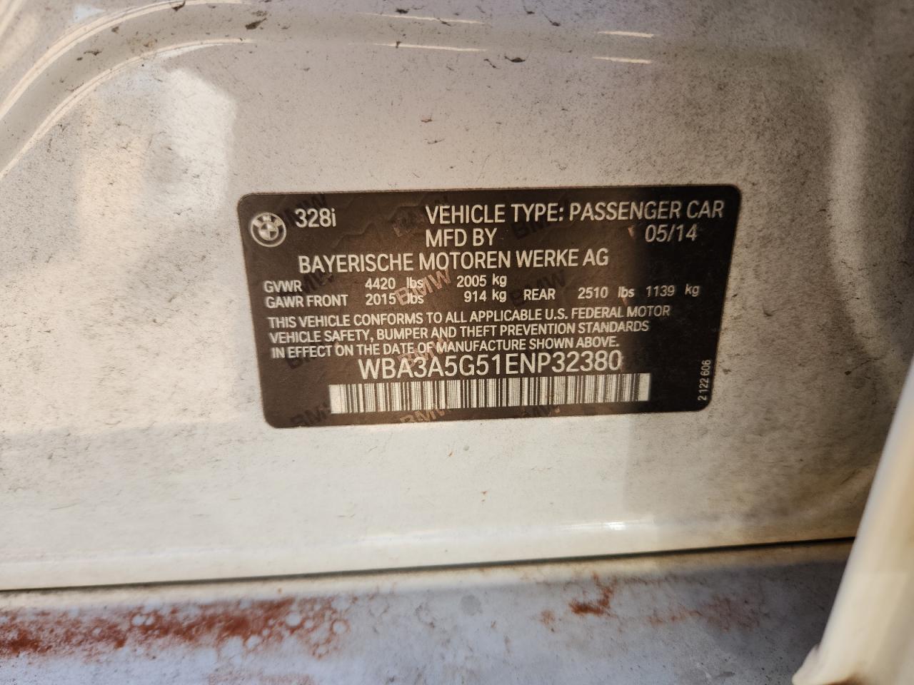 2014 BMW 328 I VIN: WBA3A5G51ENP32380 Lot: 85763855