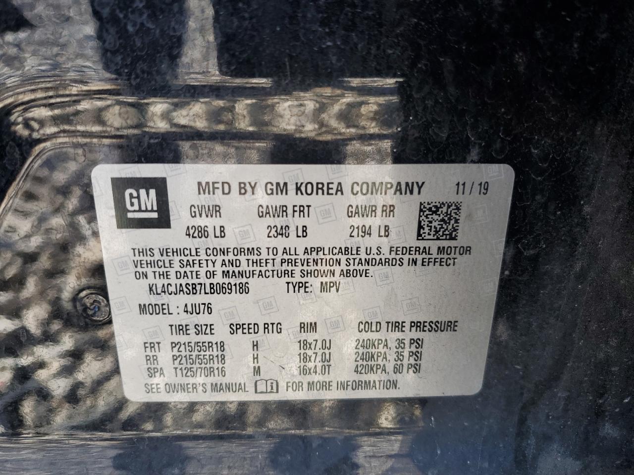 2020 Buick Encore Preferred VIN: KL4CJASB7LB069186 Lot: 87241325