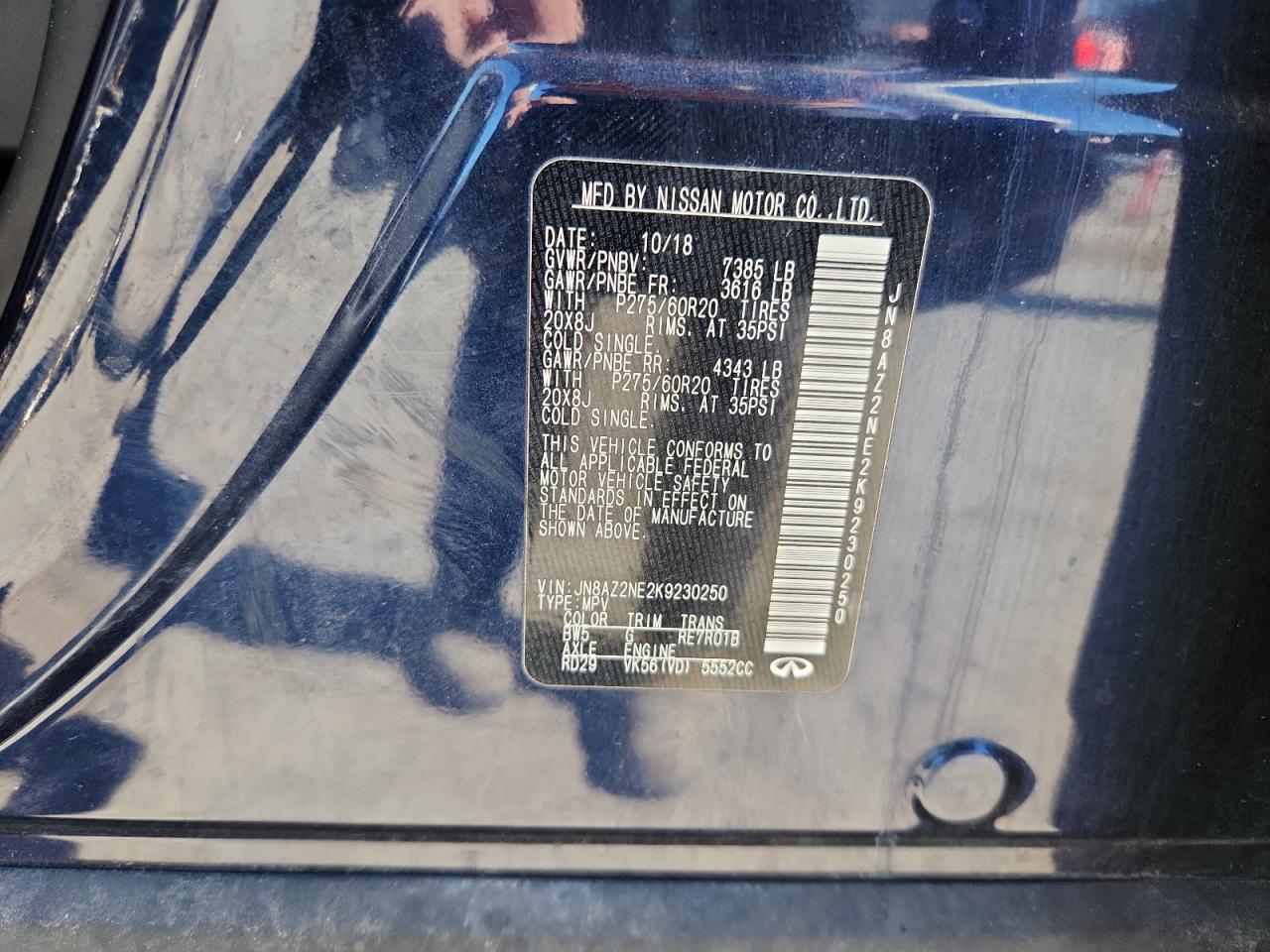 2019 Infiniti Qx80 Luxe VIN: JN8AZ2NE2K9230250 Lot: 87229085