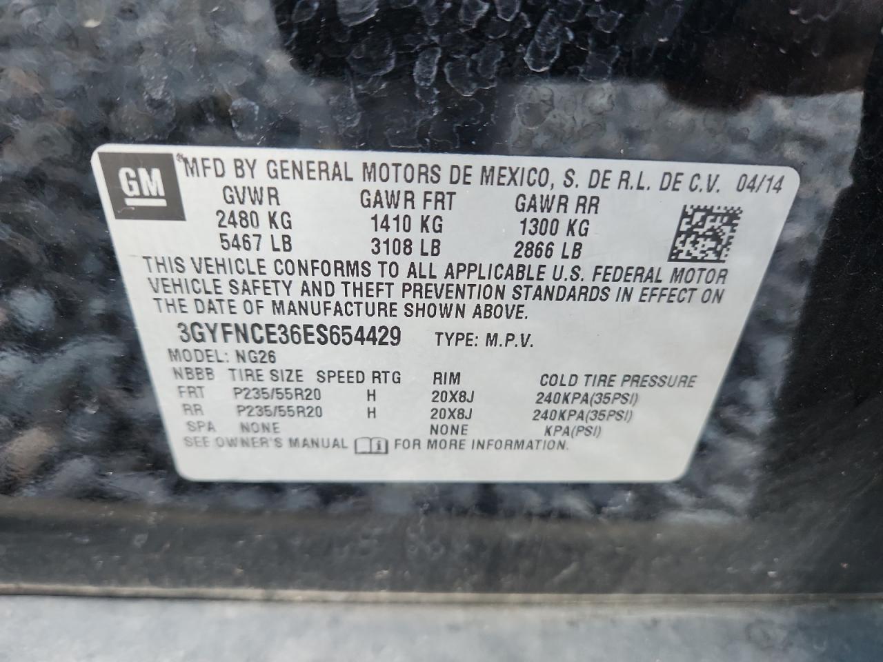 2014 Cadillac Srx Performance Collection VIN: 3GYFNCE36ES654429 Lot: 90144925