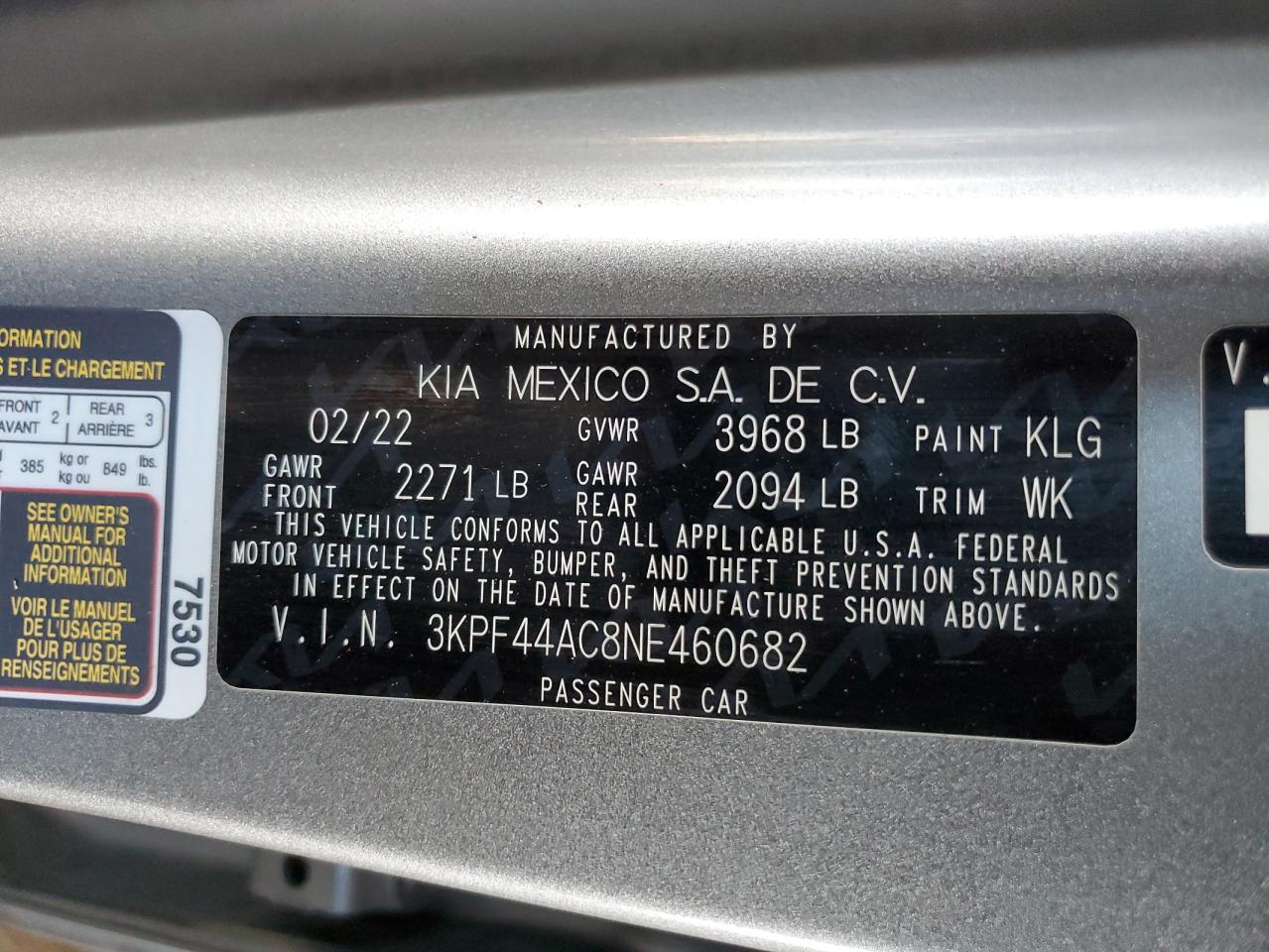 2022 Kia Forte Gt VIN: 3KPF44AC8NE460682 Lot: 84994055