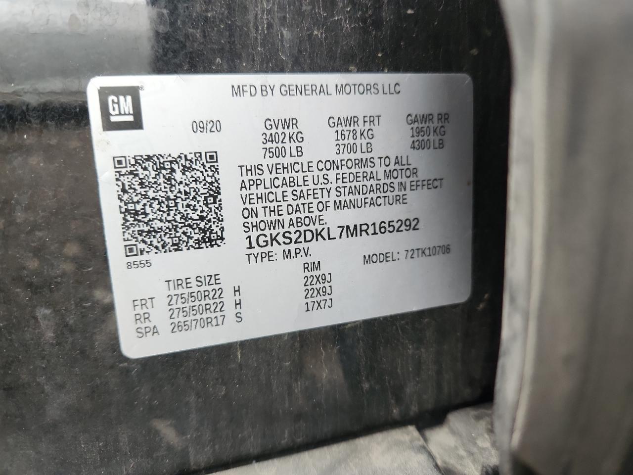 2021 GMC Yukon Denali VIN: 1GKS2DKL7MR165292 Lot: 86709915