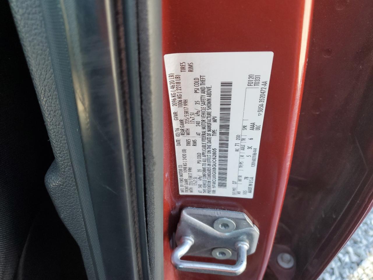 2016 Ford Escape Se VIN: 1FMCU0GX8GUC62805 Lot: 90599185