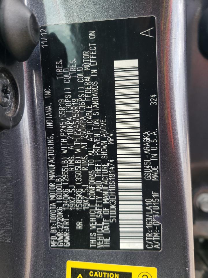 2013 Toyota Highlander Limited VIN: 5TDDK3EH1DS191474 Lot: 82369245