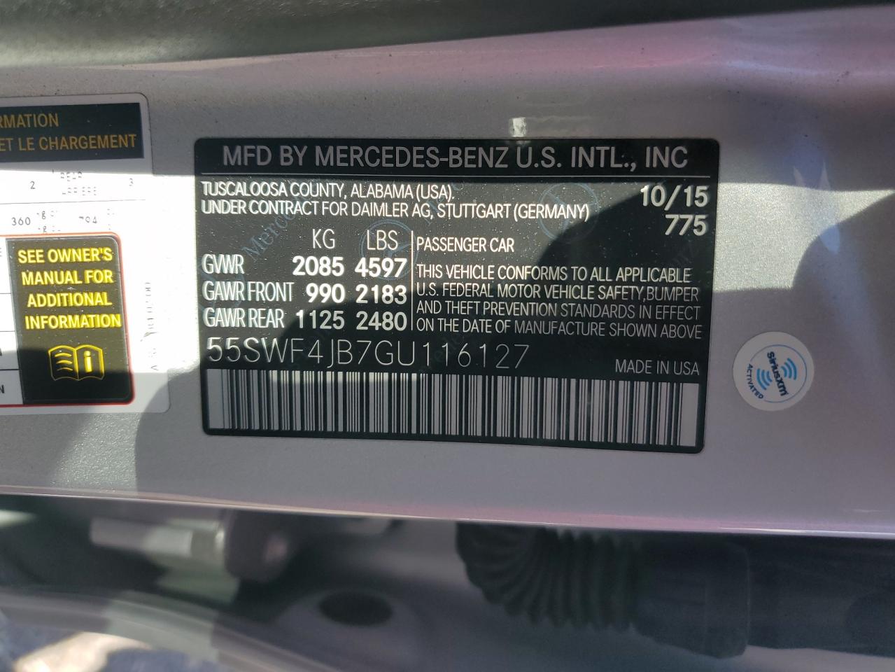 2016 Mercedes-Benz C 300 VIN: 55SWF4JB7GU116127 Lot: 86884515