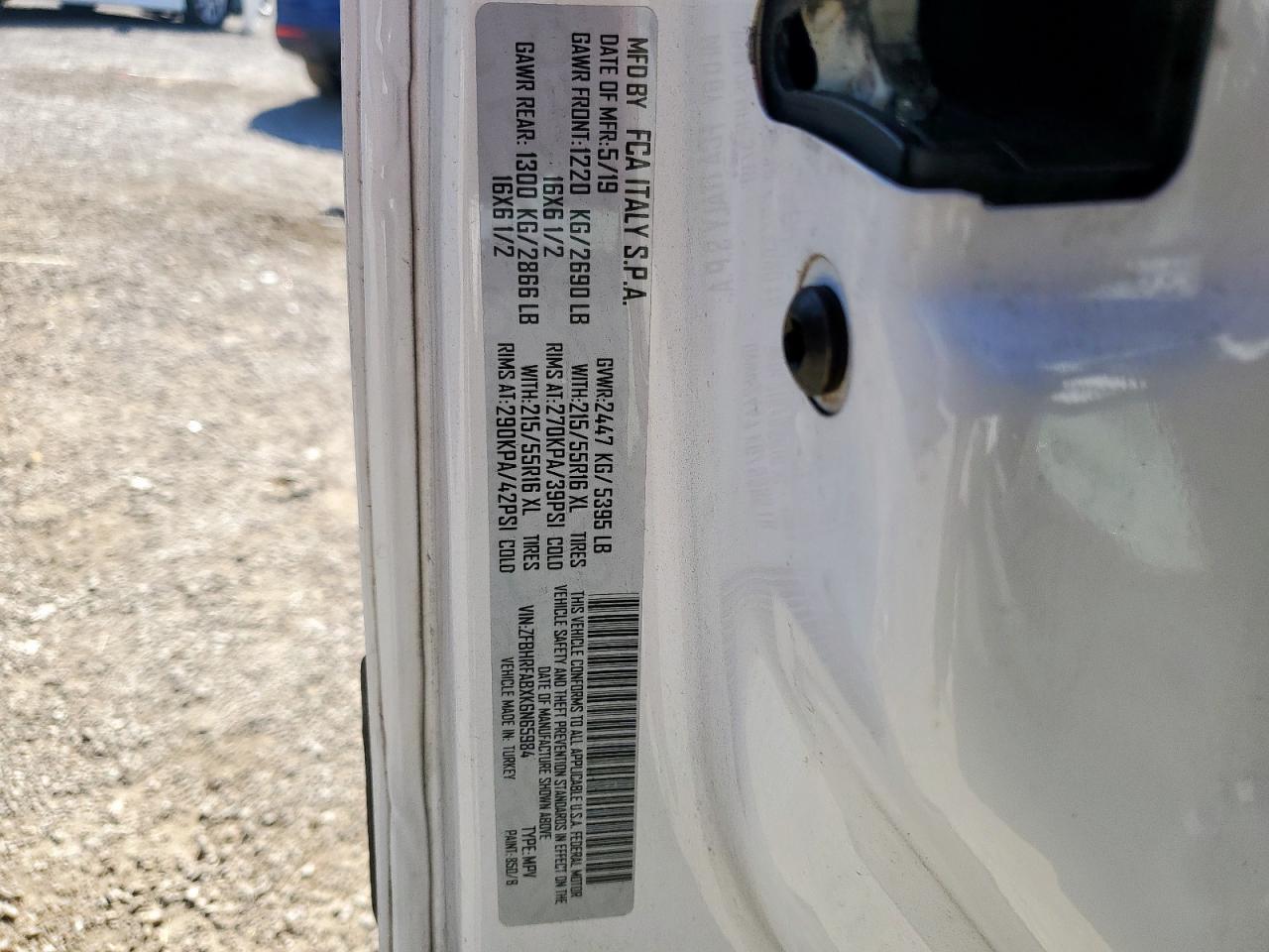 2019 Ram Promaster City VIN: ZFBHRFABXK6N65984 Lot: 86125885