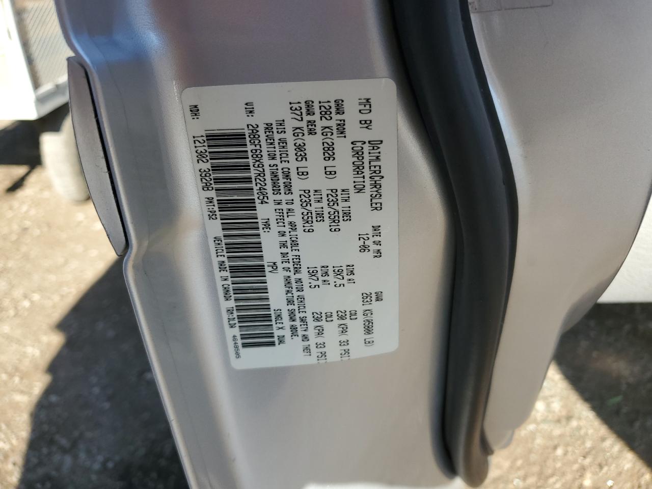 2007 Chrysler Pacifica Touring VIN: 2A8GF68X97R224054 Lot: 87219035