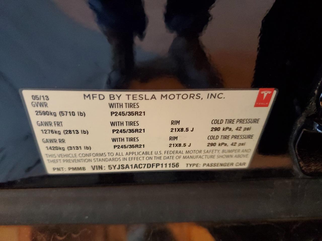 2013 Tesla Model S VIN: 5YJSA1AC7DFP11156 Lot: 90279155