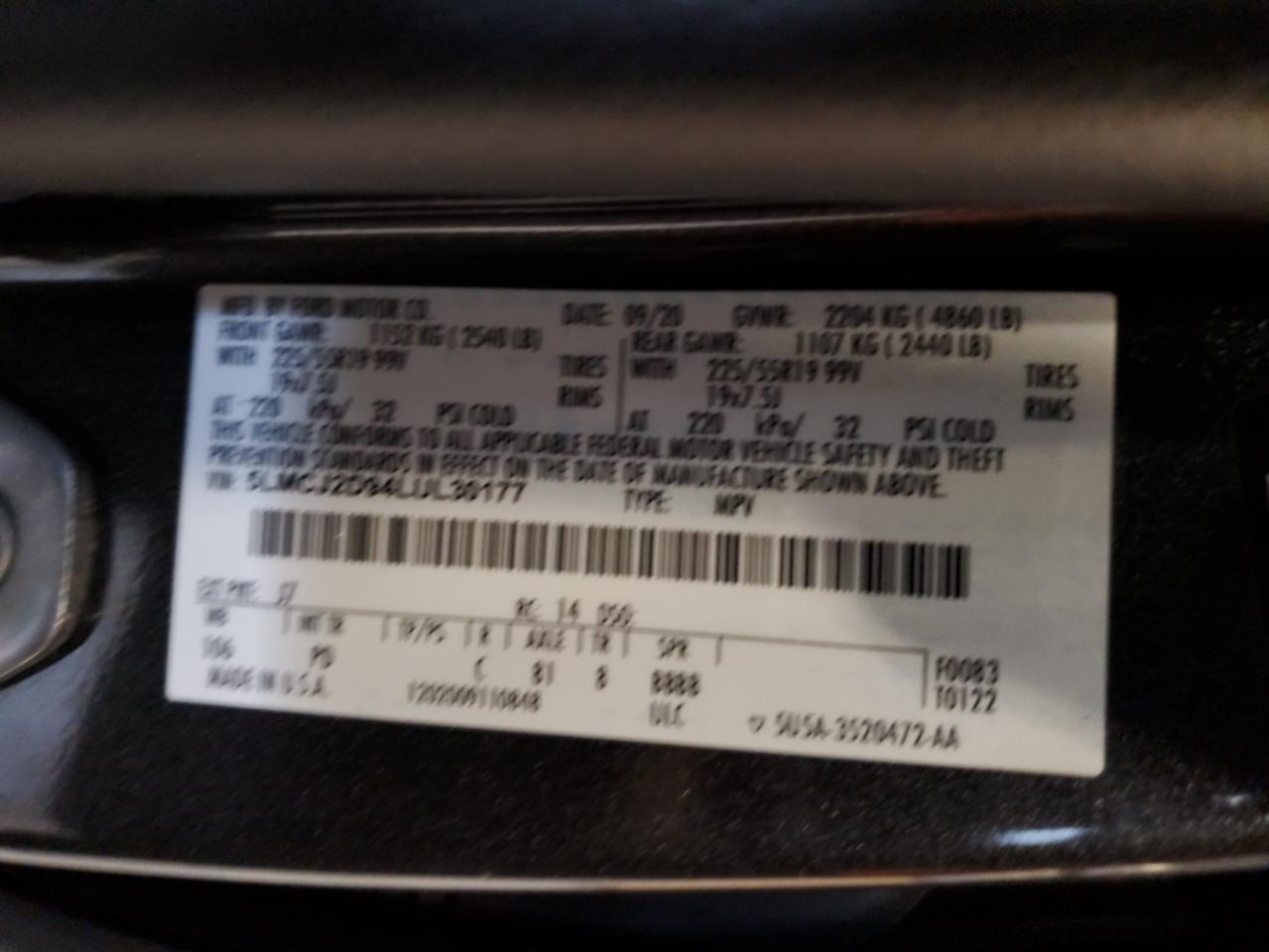 2020 Lincoln Corsair Reserve VIN: 5LMCJ2D94LUL30177 Lot: 81968405