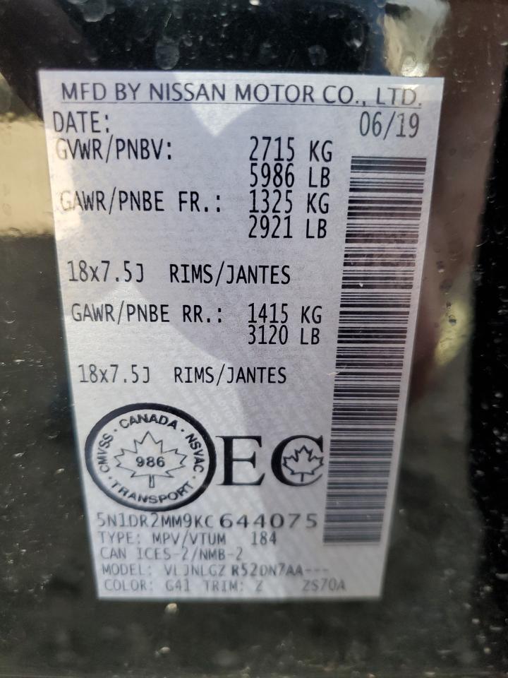 2019 Nissan Pathfinder S VIN: 5N1DR2MM9KC644075 Lot: 85740765