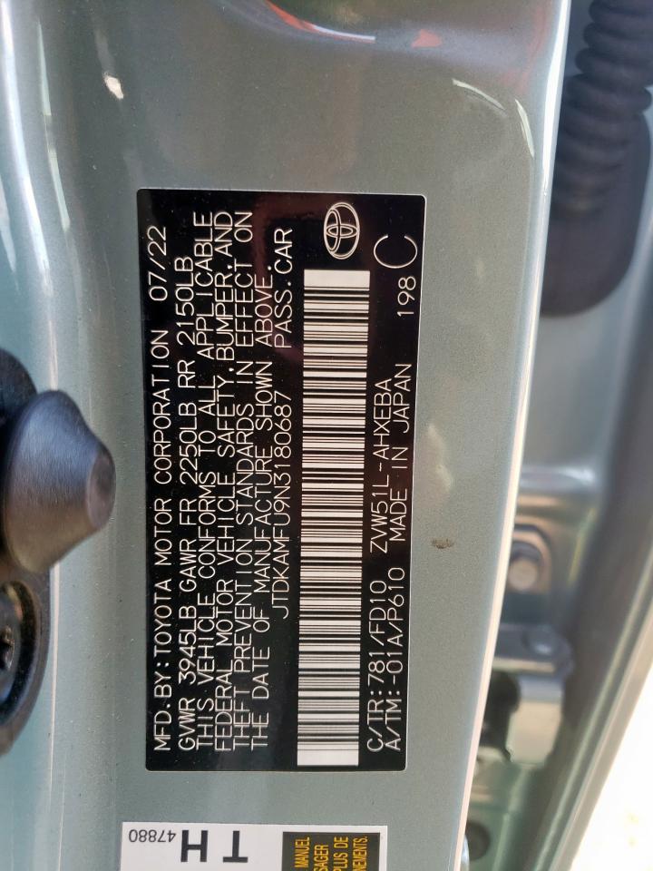 2022 Toyota Prius Night Shade VIN: JTDKAMFU9N3180687 Lot: 81995285