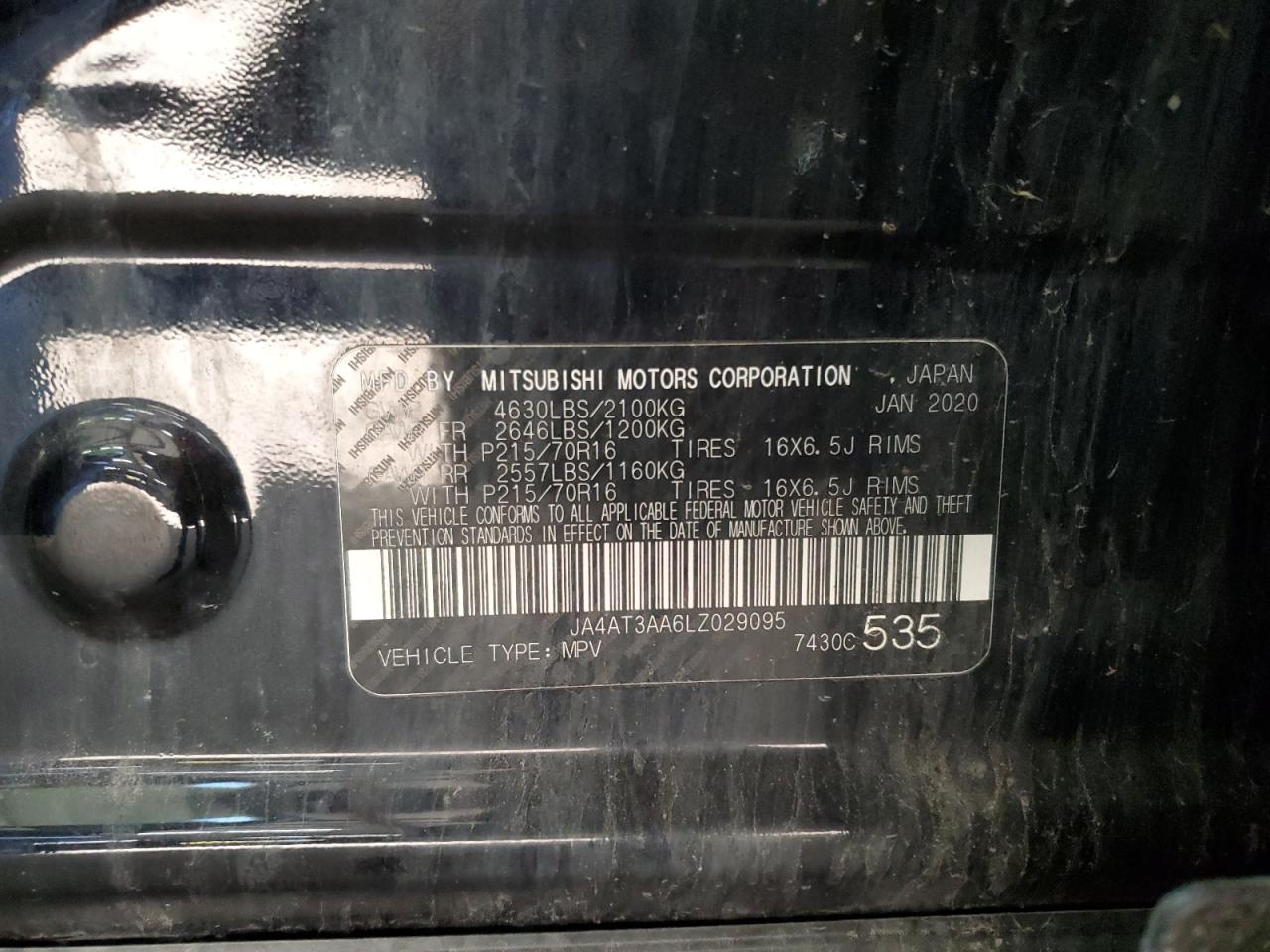 2020 Mitsubishi Eclipse Cross Es VIN: JA4AT3AA6LZ029095 Lot: 86407625