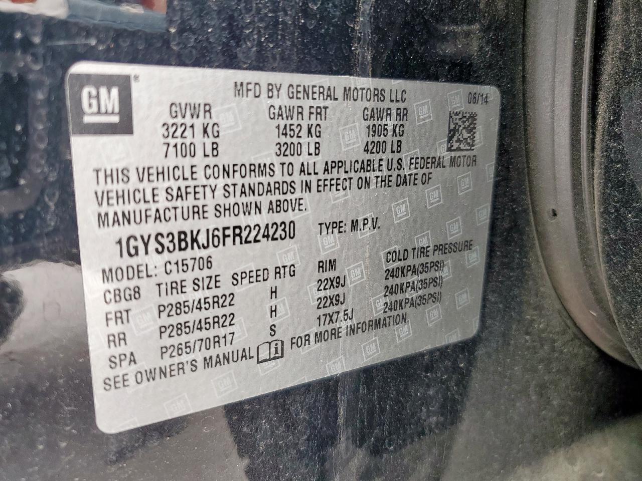 2015 Cadillac Escalade Luxury VIN: 1GYS3BKJ6FR224230 Lot: 89878715