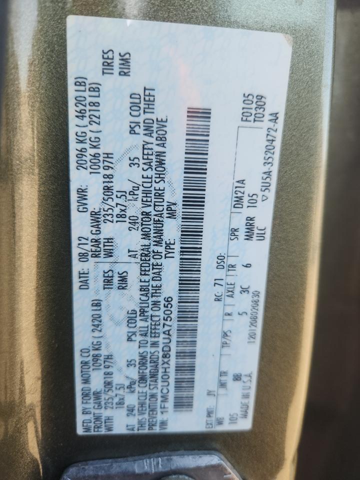 2013 Ford Escape Sel VIN: 1FMCU0HX8DUA75056 Lot: 87418245