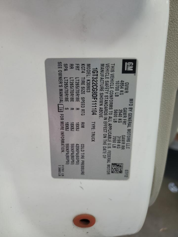 2013 GMC Sierra K3500 VIN: 1GT322CG8DF111104 Lot: 85533905