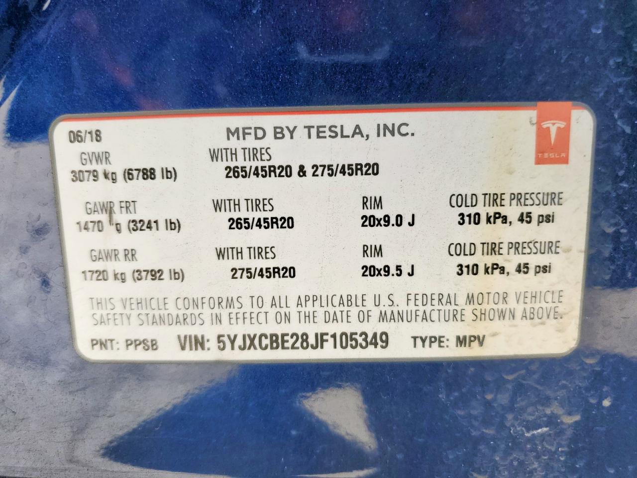 2018 Tesla Model X VIN: 5YJXCBE28JF105349 Lot: 90021145