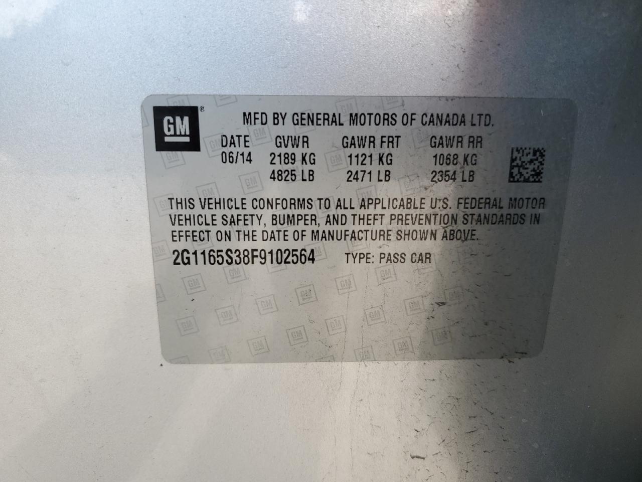 2015 Chevrolet Impala Ltz VIN: 2G1165S38F9102564 Lot: 86487755