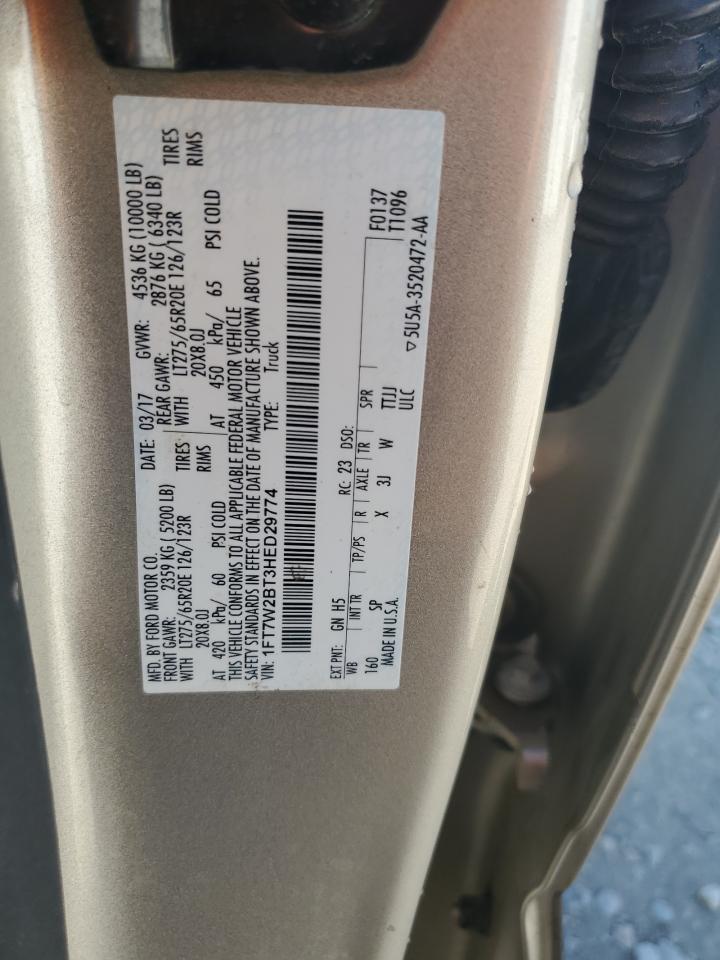 2017 Ford F250 Super Duty VIN: 1FT7W2BT3HED29774 Lot: 84804365