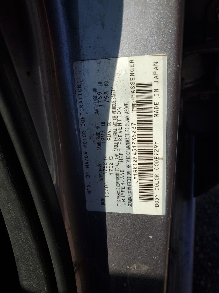 2005 Mazda 3 I VIN: JM1BK12F451235237 Lot: 89557925