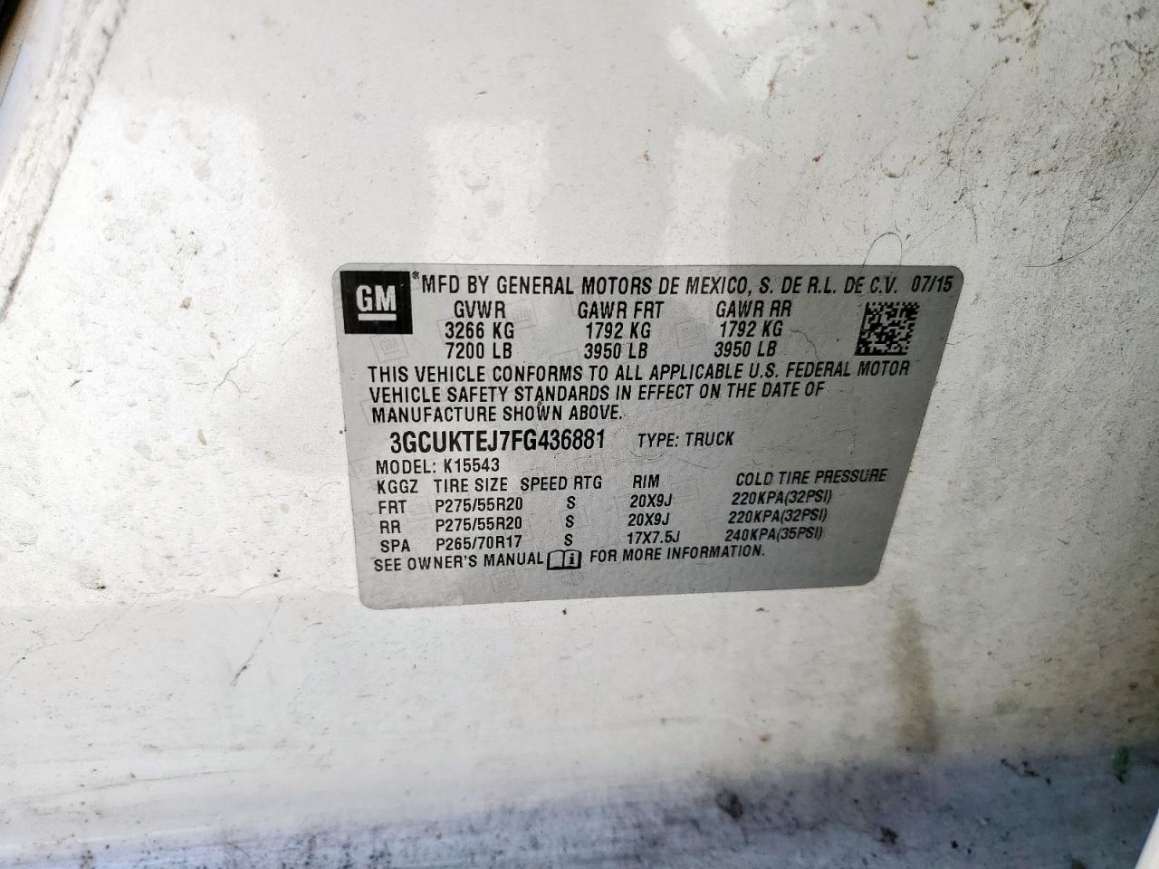 2015 Chevrolet Silverado K1500 High Country VIN: 3GCUKTEJ7FG436881 Lot: 82281885