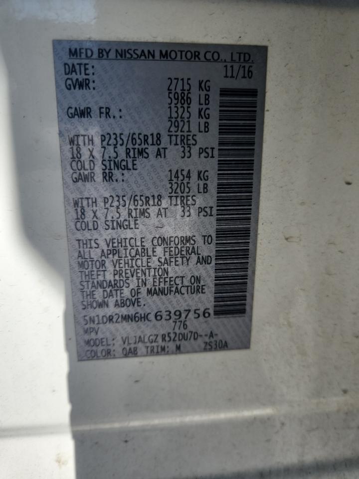 2017 Nissan Pathfinder S VIN: 5N1DR2MN6HC639756 Lot: 86300165