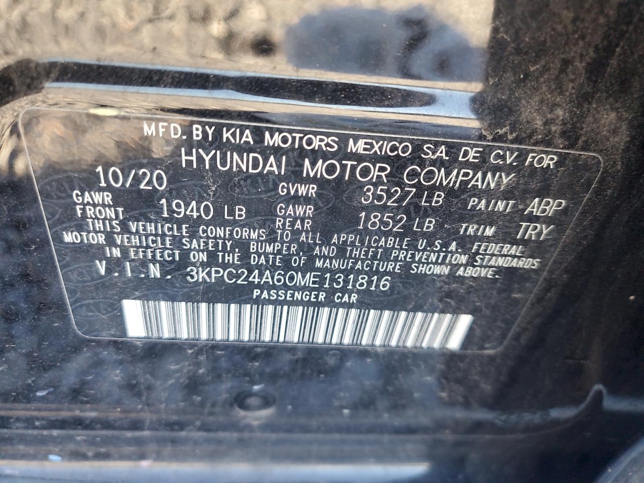 2021 Hyundai Accent Se VIN: 3KPC24A60ME131816 Lot: 86614725