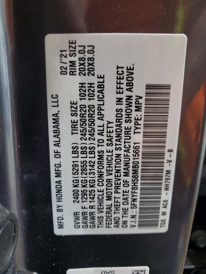 2021 Honda Passport Exl VIN: 5FNYF8H58MB015661 Lot: 84723405