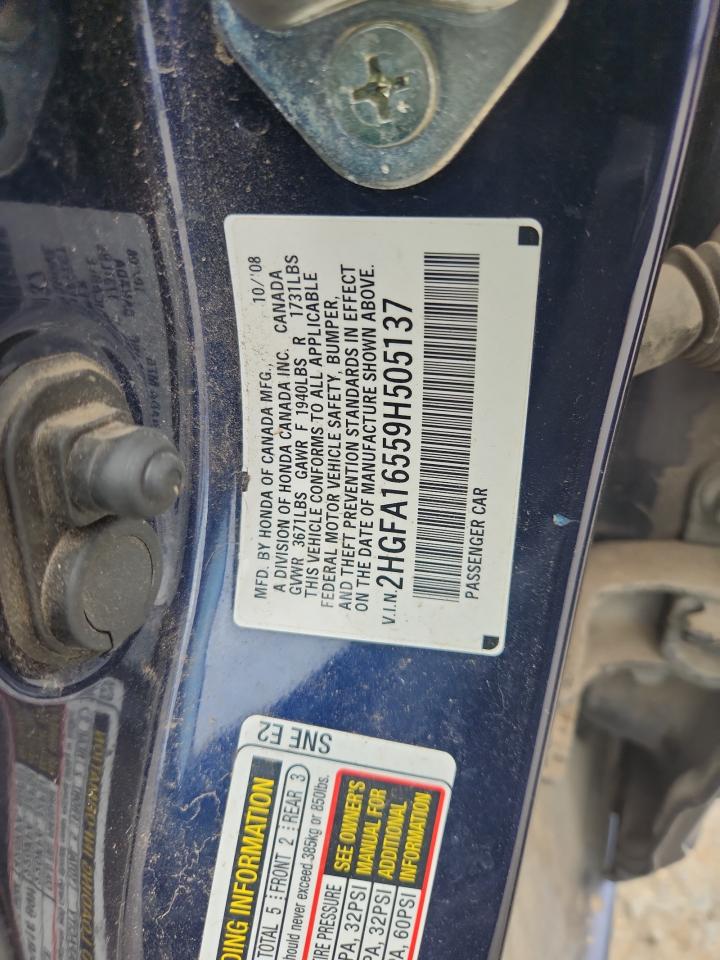 2009 Honda Civic Lx VIN: 2HGFA16559H505137 Lot: 84484465