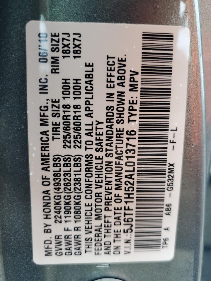 2010 Honda Accord Crosstour Exl VIN: 5J6TF1H52AL013716 Lot: 85600485