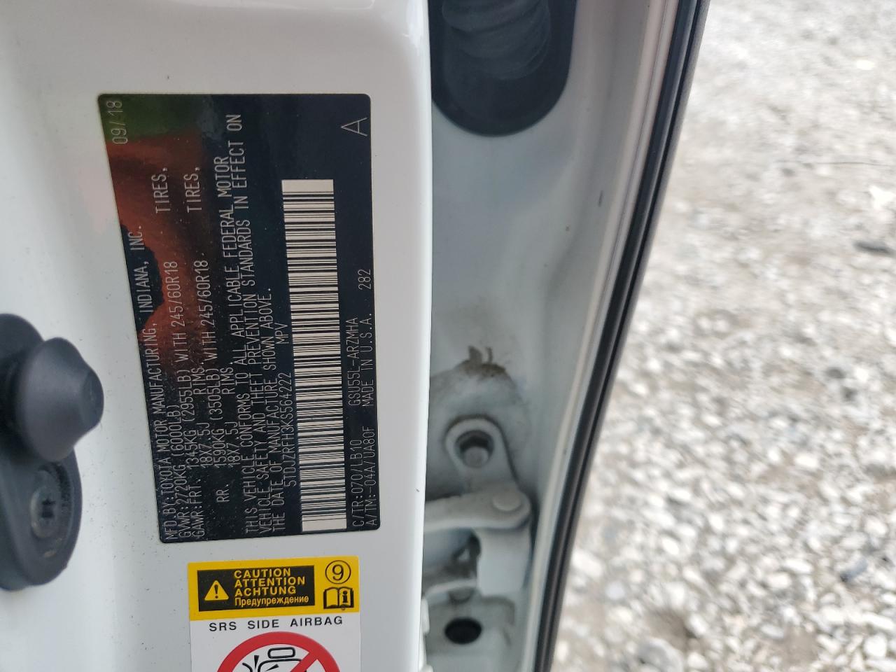 2019 Toyota Highlander Se VIN: 5TDJZRFH3KS564222 Lot: 85553295