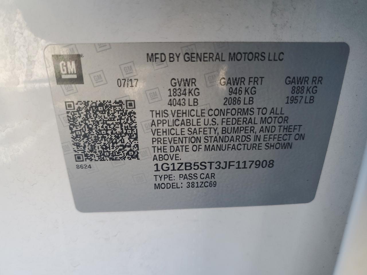 2018 Chevrolet Malibu Ls VIN: 1G1ZB5ST3JF117908 Lot: 69173165