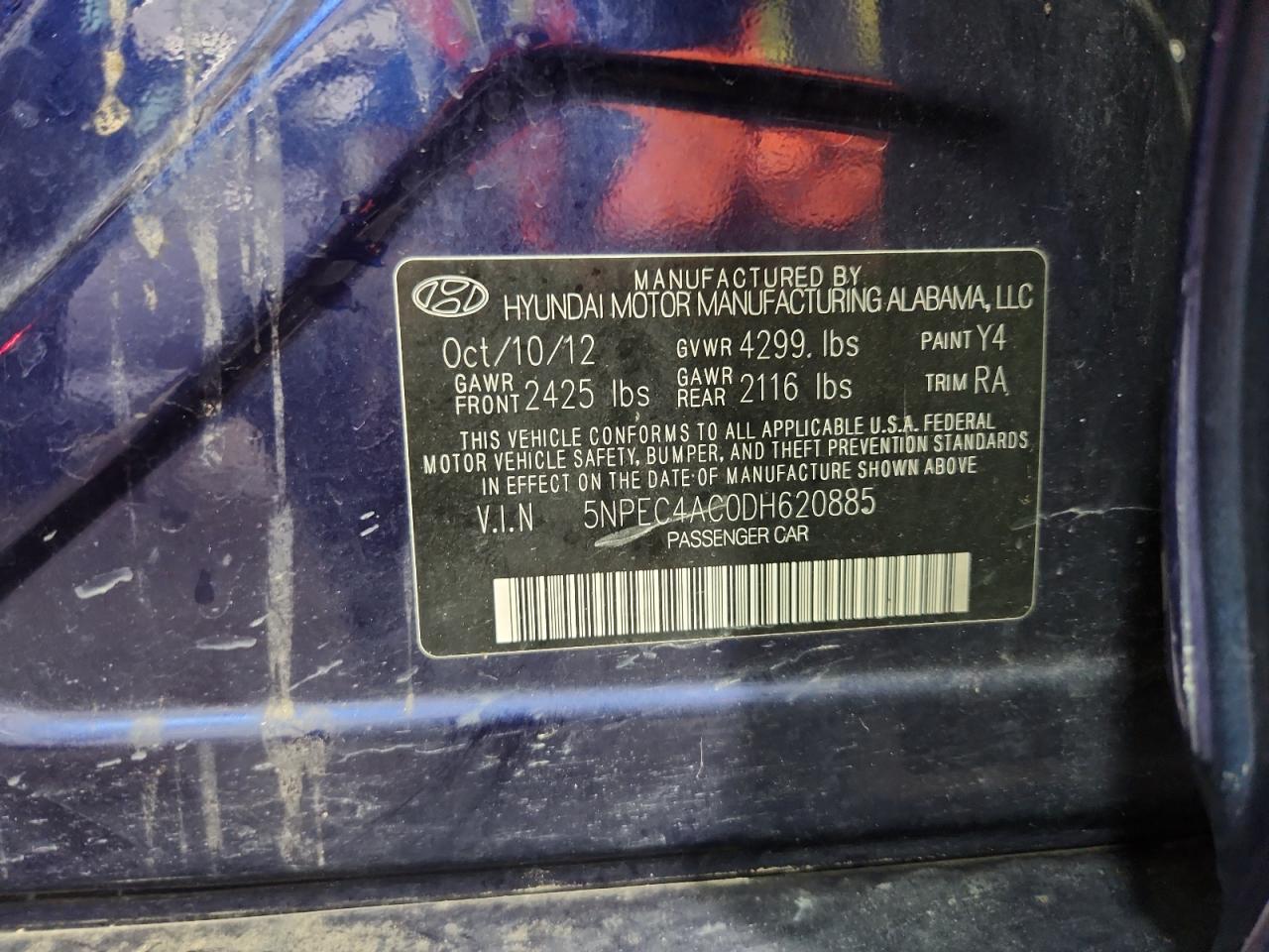 2013 Hyundai Sonata Se VIN: 5NPEC4AC0DH620885 Lot: 85144145