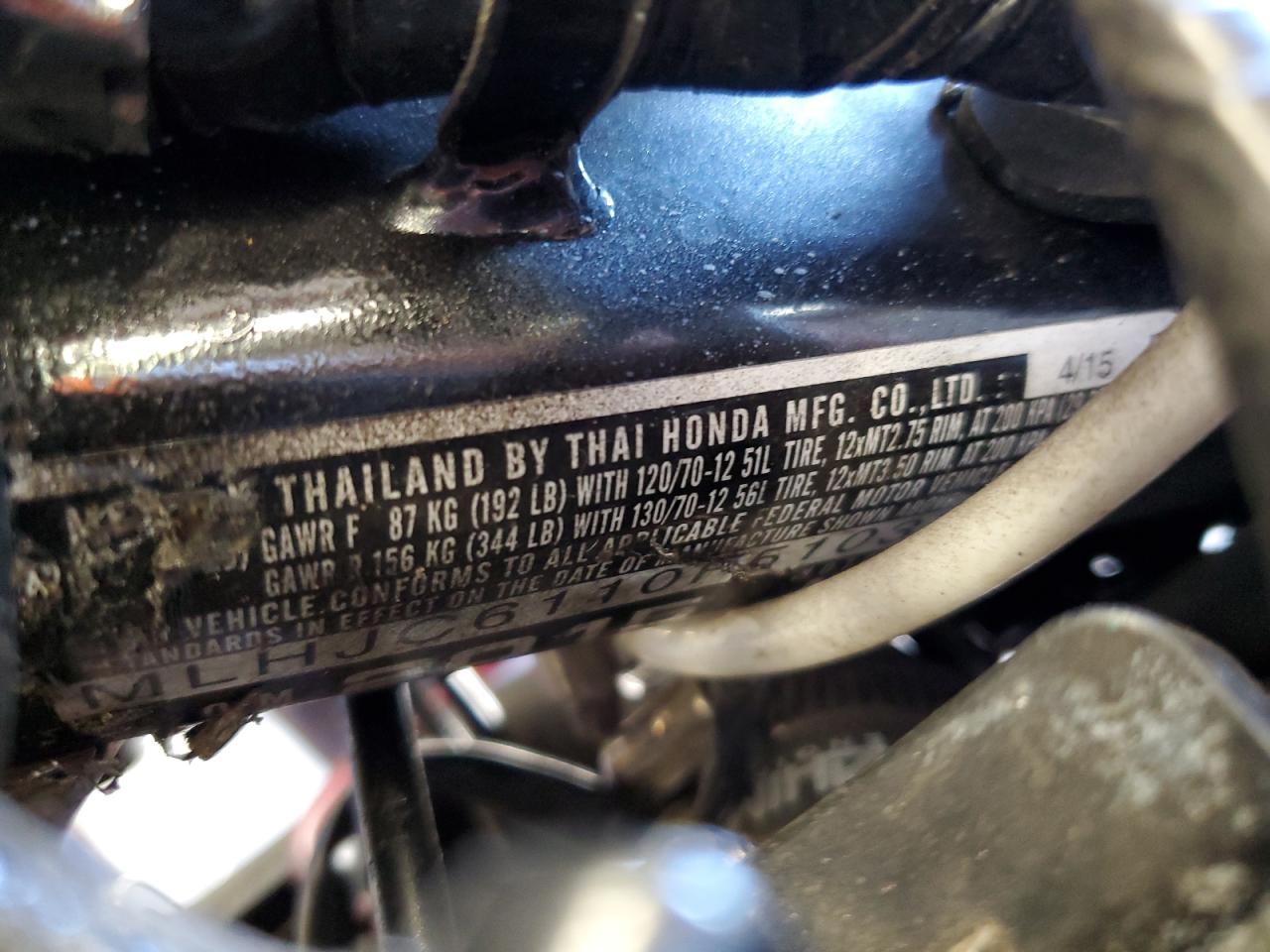 2015 Honda Grom 125 VIN: MLHJC6110F5103708 Lot: 86800115